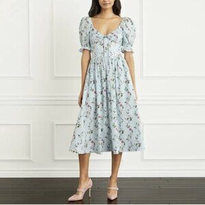 Hill House The Ophelia Midi Dress Pond Floral Poplin Cotton Puff Sleeve Sz Small